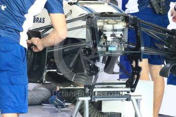 World © Octane Photographic Ltd. Williams Martini Racing, Williams Mercedes FW38 – Front Suspension. Thursday 24th November 2016, F1 Abu Dhabi GP - Pitlane, Yas Marina circuit, Abu Dhabi. Digital Ref :