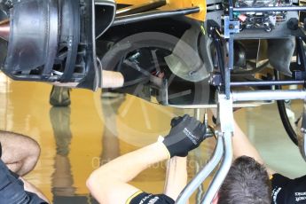 World © Octane Photographic Ltd. Renault Sport F1 Team RS16 - front under tray detail. Thursday 24th November 2016, F1 Abu Dhabi GP - Pitlane, Yas Marina circuit, Abu Dhabi. Digital Ref :