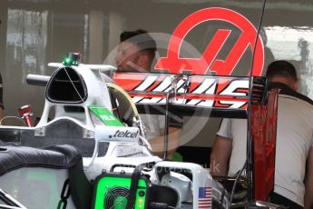 World © Octane Photographic Ltd. Haas F1 Team VF-16 – Rear Wing. Thursday 24th November 2016, F1 Abu Dhabi GP - Pitlane, Yas Marina circuit, Abu Dhabi. Digital Ref :