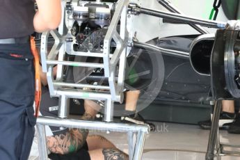 World © Octane Photographic Ltd. Haas F1 Team VF-16 – Front Suspension. Thursday 24th November 2016, F1 Abu Dhabi GP - Pitlane, Yas Marina circuit, Abu Dhabi. Digital Ref :