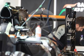 World © Octane Photographic Ltd. Sahara Force India VJM09 - Rear Wing. Thursday 24th November 2016, F1 Abu Dhabi GP - Pitlane, Yas Marina circuit, Abu Dhabi. Digital Ref :