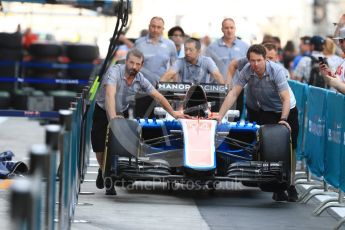 World © Octane Photographic Ltd. Manor Racing MRT05 - Pascal Wehrlein. Thursday 24th November 2016, F1 Abu Dhabi GP - Pitlane, Yas Marina circuit, Abu Dhabi. Digital Ref :