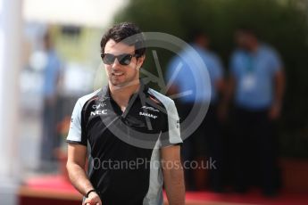 World © Octane Photographic Ltd. Sahara Force India VJM09 - Sergio Perez. Thursday 24th November 2016, F1 Abu Dhabi GP - Paddock, Yas Marina circuit, Abu Dhabi. Digital Ref :