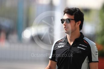 World © Octane Photographic Ltd. Sahara Force India VJM09 - Sergio Perez. Thursday 24th November 2016, F1 Abu Dhabi GP - Paddock, Yas Marina circuit, Abu Dhabi. Digital Ref :