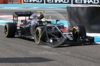 World © Octane Photographic Ltd. McLaren Honda MP4-31 – Jenson Button. Friday 25th November 2016, F1 Abu Dhabi GP - Practice 1, Yas Marina circuit, Abu Dhabi. Digital Ref :