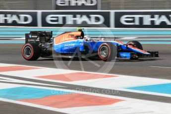World © Octane Photographic Ltd. Manor Racing MRT05 Development Driver – Jordan King. Friday 25th November 2016, F1 Abu Dhabi GP - Practice 1, Yas Marina circuit, Abu Dhabi. Digital Ref :