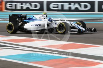 World © Octane Photographic Ltd. Williams Martini Racing, Williams Mercedes FW38 – Valtteri Bottas. Friday 25th November 2016, F1 Abu Dhabi GP - Practice 1, Yas Marina circuit, Abu Dhabi. Digital Ref :