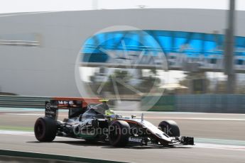 World © Octane Photographic Ltd. Sahara Force India VJM09 - Sergio Perez. Friday 25th November 2016, F1 Abu Dhabi GP - Practice 1, Yas Marina circuit, Abu Dhabi. Digital Ref :