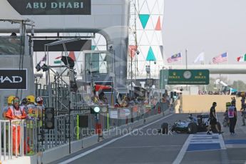 World © Octane Photographic Ltd. Mercedes heading out the pitlane at the start of the session. Friday 25th November 2016, F1 Abu Dhabi GP - Practice 1, Yas Marina circuit, Abu Dhabi. Digital Ref :