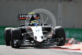 World © Octane Photographic Ltd. Sahara Force India VJM09 - Sergio Perez. Friday 25th November 2016, F1 Abu Dhabi GP - Practice 1, Yas Marina circuit, Abu Dhabi. Digital Ref : 1756LB1D7963