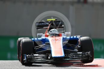 World © Octane Photographic Ltd. Manor Racing MRT05 Development Driver – Jordan King. Friday 25th November 2016, F1 Abu Dhabi GP - Practice 1, Yas Marina circuit, Abu Dhabi. Digital Ref : 1756LB1D7994