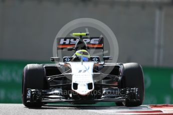 World © Octane Photographic Ltd. Sahara Force India VJM09 - Sergio Perez. Friday 25th November 2016, F1 Abu Dhabi GP - Practice 1, Yas Marina circuit, Abu Dhabi. Digital Ref : 1756LB1D8051