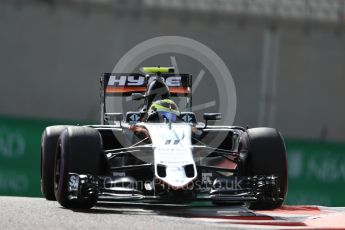 World © Octane Photographic Ltd. Sahara Force India VJM09 - Sergio Perez. Friday 25th November 2016, F1 Abu Dhabi GP - Practice 1, Yas Marina circuit, Abu Dhabi. Digital Ref : 1756LB1D8168