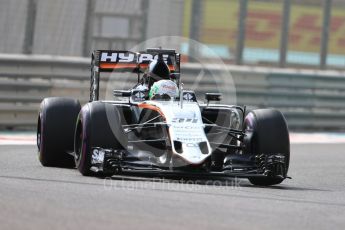 World © Octane Photographic Ltd. Sahara Force India VJM09 Development Driver – Alfonso Celis. Friday 25th November 2016, F1 Abu Dhabi GP - Practice 1, Yas Marina circuit, Abu Dhabi. Digital Ref : 1756LB1D8394