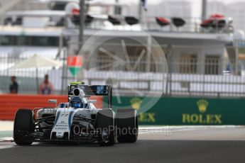 World © Octane Photographic Ltd. Williams Martini Racing, Williams Mercedes FW38 – Valtteri Bottas. Friday 25th November 2016, F1 Abu Dhabi GP - Practice 1, Yas Marina circuit, Abu Dhabi. Digital Ref : 1756LB1D8513