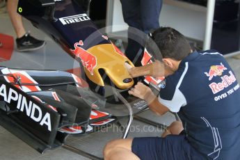 World © Octane Photographic Ltd. Scuderia Toro Rosso STR11 – Front Wing adjustments. Friday 25th November 2016, F1 Abu Dhabi GP - Practice 1, Yas Marina circuit, Abu Dhabi. Digital Ref :