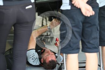 World © Octane Photographic Ltd. Sahara Force India VJM09 - Floor fitting and inspection. Friday 25th November 2016, F1 Abu Dhabi GP - Practice 1, Yas Marina circuit, Abu Dhabi. Digital Ref :