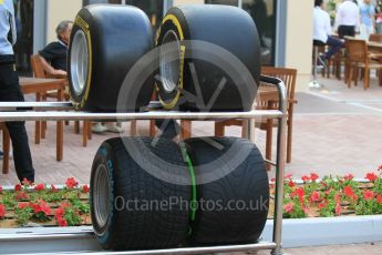 World © Octane Photographic Ltd. 2017 Pirelli new wider tyres on show. Friday 25th November 2016, F1 Abu Dhabi GP - Practice 2, Yas Marina circuit, Abu Dhabi. Digital Ref :