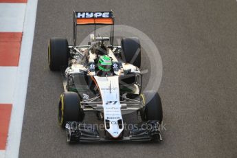 World © Octane Photographic Ltd. Sahara Force India VJM09 - Nico Hulkenberg. Friday 25th November 2016, F1 Abu Dhabi GP - Practice 2, Yas Marina circuit, Abu Dhabi. Digital Ref :