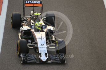 World © Octane Photographic Ltd. Sahara Force India VJM09 - Sergio Perez. Friday 25th November 2016, F1 Abu Dhabi GP - Practice 2, Yas Marina circuit, Abu Dhabi. Digital Ref :