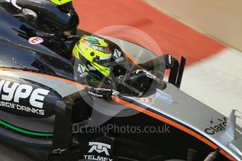 World © Octane Photographic Ltd. Sahara Force India VJM09 - Sergio Perez. Friday 25th November 2016, F1 Abu Dhabi GP - Practice 2, Yas Marina circuit, Abu Dhabi. Digital Ref :