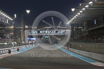 World © Octane Photographic Ltd. Illuminated start/finish straight. Friday 25th November 2016, F1 Abu Dhabi GP - Practice 2, Yas Marina circuit, Abu Dhabi. Digital Ref :