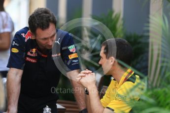 World © Octane Photographic Ltd. Red Bull Racing Team Principal - Christian Horner with Rene Taffin - Renault Sport F1 Engine Technical Director. Friday 25th November 2016, F1 Abu Dhabi GP - Practice 2, Yas Marina circuit, Abu Dhabi. Digital Ref :