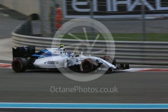 World © Octane Photographic Ltd. Williams Martini Racing, Williams Mercedes FW38 – Valtteri Bottas. Friday 25th November 2016, F1 Abu Dhabi GP - Practice 2, Yas Marina circuit, Abu Dhabi. Digital Ref :