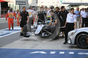 World © Octane Photographic Ltd. Mercedes AMG Petronas W07 Hybrid being scrutineered – Nico Rosberg. Saturday 26th November 2016, F1 Abu Dhabi GP - Practice 3. Yas Marina circuit, Abu Dhabi. Digital Ref :