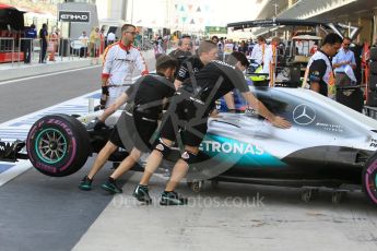 World © Octane Photographic Ltd. Mercedes AMG Petronas W07 Hybrid being scrutineered – Nico Rosberg. Saturday 26th November 2016, F1 Abu Dhabi GP - Practice 3. Yas Marina circuit, Abu Dhabi. Digital Ref :