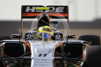 World © Octane Photographic Ltd. Sahara Force India VJM09 - Sergio Perez. Saturday 26th November 2016, F1 Abu Dhabi GP - Practice 3, Yas Marina circuit, Abu Dhabi. Digital Ref :