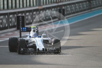 World © Octane Photographic Ltd. Williams Martini Racing, Williams Mercedes FW38 – Valtteri Bottas. Saturday 26th November 2016, F1 Abu Dhabi GP - Practice 3, Yas Marina circuit, Abu Dhabi. Digital Ref :