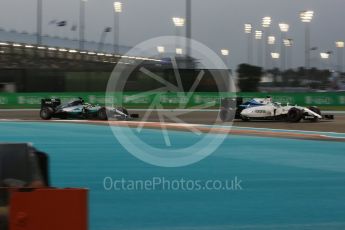 World © Octane Photographic Ltd. Williams Martini Racing, Williams Mercedes FW38 – Felipe Massa and Mercedes AMG Petronas W07 Hybrid – Lewis Hamilton. Saturday 26th November 2016, F1 Abu Dhabi GP - Qualifying, Yas Marina circuit, Abu Dhabi. Digital Ref :