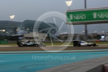 World © Octane Photographic Ltd. Williams Martini Racing, Williams Mercedes FW38 – Felipe Massa and Mercedes AMG Petronas W07 Hybrid – Lewis Hamilton. Saturday 26th November 2016, F1 Abu Dhabi GP - Qualifying, Yas Marina circuit, Abu Dhabi. Digital Ref :