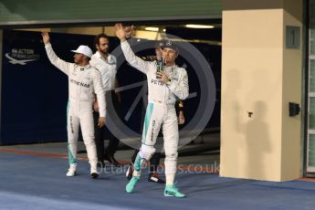 World © Octane Photographic Ltd. Mercedes AMG Petronas W07 Hybrid – Nico Rosberg and Lewis Hamilton. Saturday 26th November 2016, F1 Abu Dhabi GP - Qualifying. Yas Marina circuit, Abu Dhabi. Digital Ref :