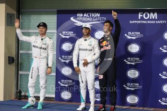 World © Octane Photographic Ltd. Mercedes AMG Petronas W07 Hybrid – Nico Rosberg and Lewis Hamilton and Red Bull Racing RB12 – Daniel Ricciardo. Saturday 26th November 2016, F1 Abu Dhabi GP - Qualifying. Yas Marina circuit, Abu Dhabi. Digital Ref :