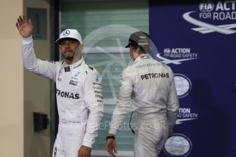 World © Octane Photographic Ltd. Mercedes AMG Petronas W07 Hybrid – Nico Rosberg and Lewis Hamilton. Saturday 26th November 2016, F1 Abu Dhabi GP - Qualifying. Yas Marina circuit, Abu Dhabi. Digital Ref :