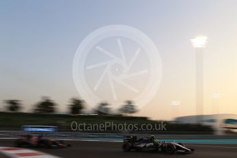 World © Octane Photographic Ltd. Sahara Force India VJM09 - Sergio Perez and Scuderia Toro Rosso STR11 – Daniil Kvyat. Saturday 26th November 2016, F1 Abu Dhabi GP - Qualifying, Yas Marina circuit, Abu Dhabi. Digital Ref :