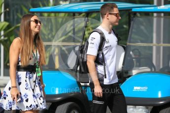 World © Octane Photographic Ltd. McLaren Honda MP4-31 Reserve Driver – Stoffel Vandoorne with girlfriend Angelique Detavernier. Saturday 26th November 2016, F1 Abu Dhabi GP - Paddock, Yas Marina circuit, Abu Dhabi. Digital Ref : 1764CB1D2280