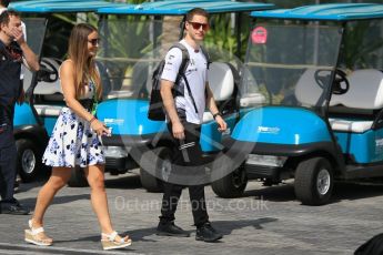 World © Octane Photographic Ltd. McLaren Honda MP4-31 Reserve Driver – Stoffel Vandoorne with girlfriend Angelique Detavernier. Saturday 26th November 2016, F1 Abu Dhabi GP - Paddock, Yas Marina circuit, Abu Dhabi. Digital Ref : 1764CB1D2289