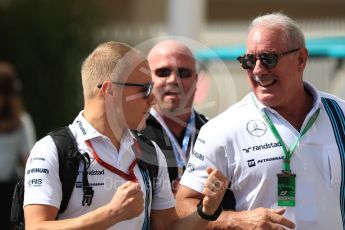 World © Octane Photographic Ltd. Williams Martini Racing, Williams Mercedes FW38 – Valtteri Bottas with Guests. Saturday 26th November 2016, F1 Abu Dhabi GP - Paddock, Yas Marina circuit, Abu Dhabi. Digital Ref : 1764LB1D0195