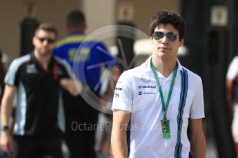 World © Octane Photographic Ltd. Williams Martini Racing, Williams Mercedes FW38 Development Driver – Lance Stroll. Saturday 26th November 2016, F1 Abu Dhabi GP - Paddock, Yas Marina circuit, Abu Dhabi. Digital Ref : 1764LB1D0222