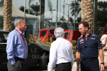 World © Octane Photographic Ltd. Chase Carey - Vice Chairman of the 21st Century Fox media conglomerate and the Chairman of the Formula One Group/Liberty Media with Bernie Ecclestone and Christian Horner - Red Bull Racing. Saturday 26th November 2016, F1 Abu Dhabi GP - Paddock, Yas Marina circuit, Abu Dhabi. Digital Ref : 1764LB1D9553