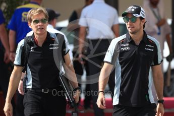 World © Octane Photographic Ltd. Sahara Force India VJM09 - Sergio Perez. Saturday 26th November 2016, F1 Abu Dhabi GP - Paddock, Yas Marina circuit, Abu Dhabi. Digital Ref : 1764LB1D9839