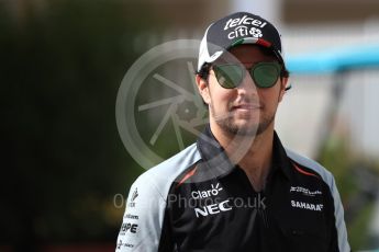 World © Octane Photographic Ltd. Sahara Force India VJM09 - Sergio Perez. Saturday 26th November 2016, F1 Abu Dhabi GP - Paddock, Yas Marina circuit, Abu Dhabi. Digital Ref : 1764LB1D9853