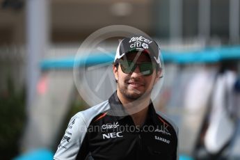 World © Octane Photographic Ltd. Sahara Force India VJM09 - Sergio Perez. Saturday 26th November 2016, F1 Abu Dhabi GP - Paddock, Yas Marina circuit, Abu Dhabi. Digital Ref : 1764LB1D9858
