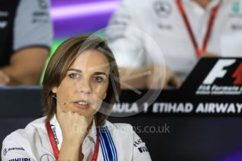 World © Octane Photographic Ltd. F1 GP FIA Personnel Press Conference, Yas Marina circuit, Abu Dhabi. Friday 25th November 2016. Claire Williams – Deputy Team Principal Williams Martini Racing,. Digital Ref :