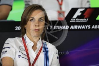 World © Octane Photographic Ltd. F1 GP FIA Personnel Press Conference, Yas Marina circuit, Abu Dhabi. Friday 25th November 2016. Claire Williams – Deputy Team Principal Williams Martini Racing,. Digital Ref :