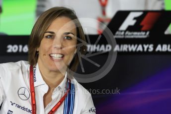 World © Octane Photographic Ltd. F1 GP FIA Personnel Press Conference, Yas Marina circuit, Abu Dhabi. Friday 25th November 2016. Claire Williams – Deputy Team Principal Williams Martini Racing,. Digital Ref :