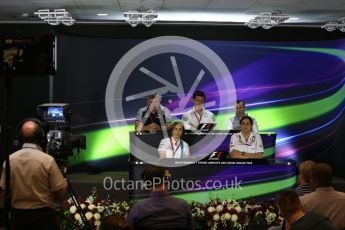 World © Octane Photographic Ltd. F1 GP FIA Personnel Press Conference, Yas Marina circuit, Abu Dhabi. Friday 25th November 2016. Stephen Fitzpatrick – owner of Manor Racing , Monisha Kaltenborn – Team Principal Sauber F1 Team , Otmar Szafnauer – COO (Chief Operating Officer) Sahara Force India, Claire Williams – Deputy Team Principal Williams Martini Racing, Toto Wolff – Executive Director Mercedes AMG Petronas. Digital Ref :